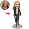 Picture of Custom Bobbleheads: Super Cool Mom in Black Suit | Personalized Bobbleheads for the Special Someone as a Unique Gift Idea｜Best Gift Idea for Birthday, Christmas, Thanksgiving etc.