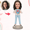 Picture of Custom Bobbleheads: Super Mom in White Coat | Personalized Bobbleheads for the Special Someone as a Unique Gift Idea｜Best Gift Idea for Birthday, Christmas, Thanksgiving etc.