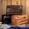 Picture of Custom Double Layer Leather Toiletry Bag - Personalized Groomsmen Gifts - Travel Bag For Men