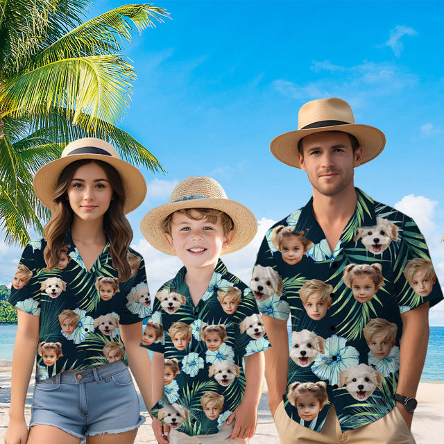 Picture of Custom Face Hawaiian Shirt for Family - Custom Hawaiian Shirt for Men, Women and Kids - Beach Party and Summer vacation Family Shirt