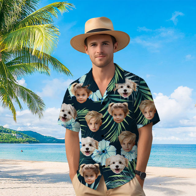Picture of Custom Face Hawaiian Shirt for Family - Custom Hawaiian Shirt for Men, Women and Kids - Beach Party and Summer vacation Family Shirt