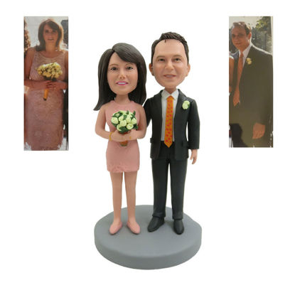 Picture of Custom Bobbleheads: Pink Dress Bride and Groom | Personalized Bobbleheads for the Special Someone as a Unique Gift Idea｜Best Gift Idea for Birthday, Christmas, Thanksgiving etc.
