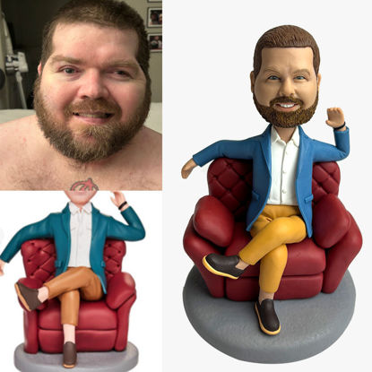 Picture of Custom Bobbleheads:  Man in Sofa | Personalized Bobbleheads for the Special Someone as a Unique Gift Idea｜Best Gift Idea for Birthday, Christmas, Thanksgiving etc.