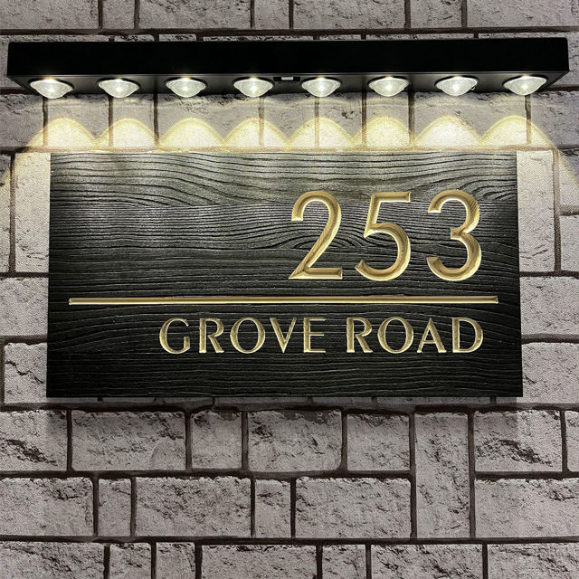 Picture of Custom Waterproof Wooden House Sign with Solar Light - Personalised Engraved Door Number Sign Plaque