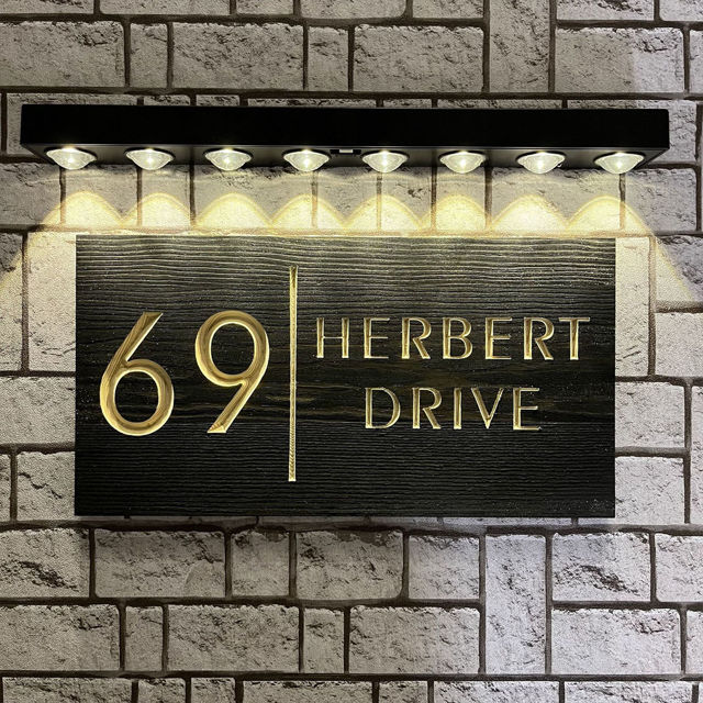 Picture of Custom Waterproof Wooden House Sign with Solar Light - Personalised Engraved Door Number Sign Plaque