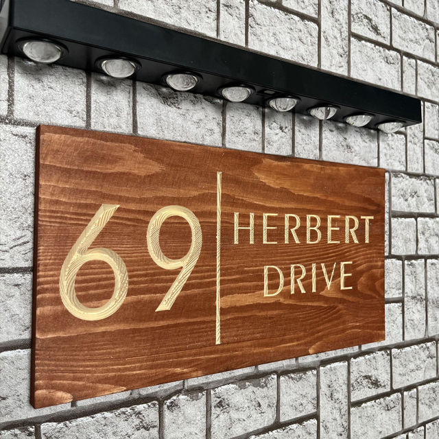 Picture of Custom Waterproof Wooden House Sign with Solar Light - Personalised Engraved Door Number Sign Plaque