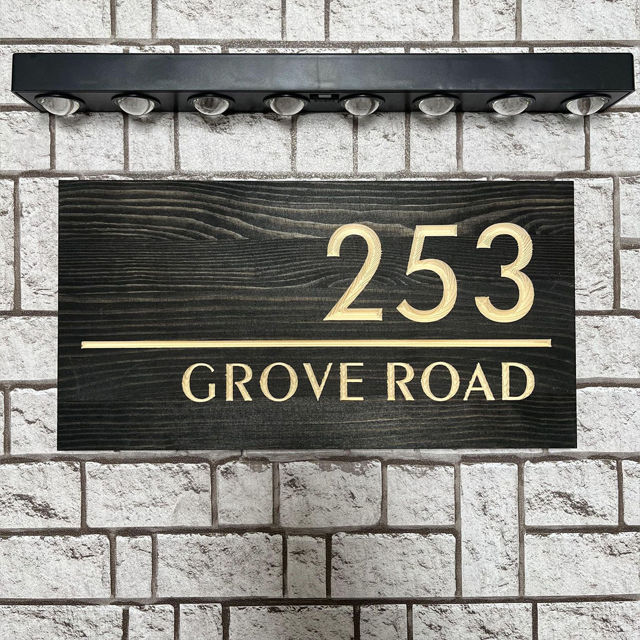 Picture of Custom Waterproof Wooden House Sign with Solar Light - Personalised Engraved Door Number Sign Plaque