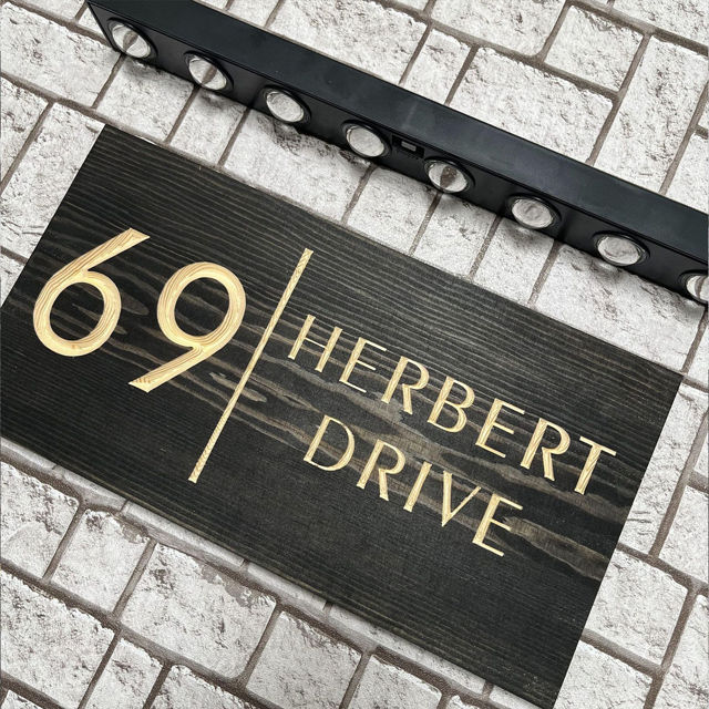 Picture of Custom Waterproof Wooden House Sign with Solar Light - Personalised Engraved Door Number Sign Plaque
