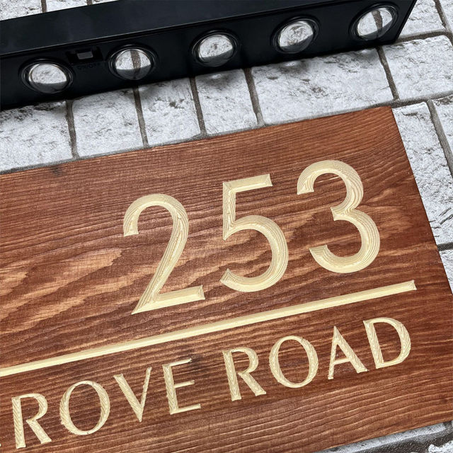 Picture of Custom Waterproof Wooden House Sign with Solar Light - Personalised Engraved Door Number Sign Plaque