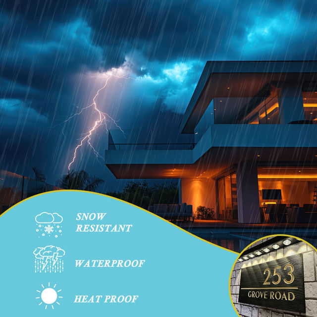 Picture of Custom Waterproof Wooden House Sign with Solar Light - Personalised Engraved Door Number Sign Plaque