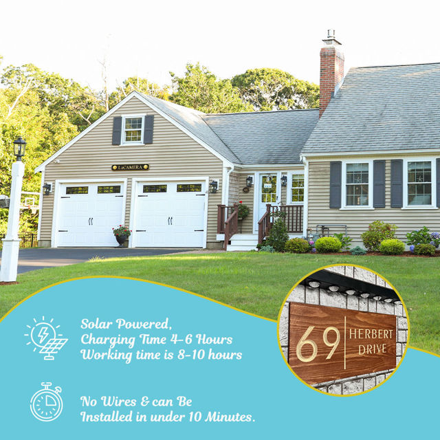 Picture of Custom Waterproof Wooden House Sign with Solar Light - Personalised Engraved Door Number Sign Plaque