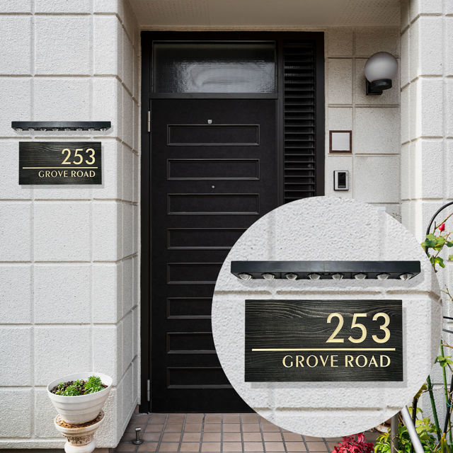 Picture of Custom Waterproof Wooden House Sign with Solar Light - Personalised Engraved Door Number Sign Plaque