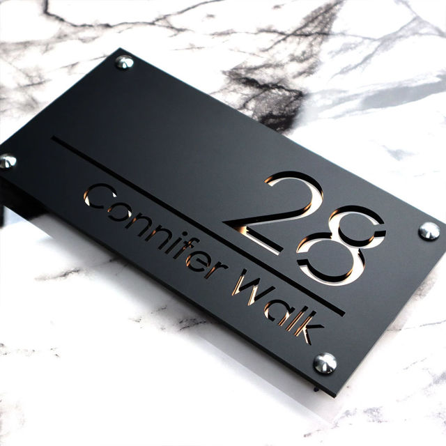 Picture of Custom House Sign with solar light - 3D Laser Acrylic Door Number Signs Plaque - Housewarming Gift