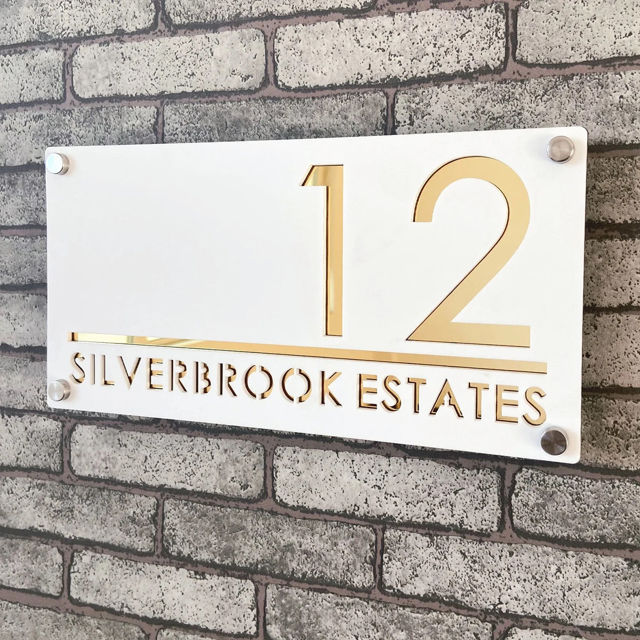 Picture of Custom House Sign with solar light - 3D Laser Acrylic Door Number Signs Plaque - Housewarming Gift