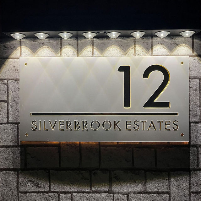 Picture of Custom House Sign with solar light - 3D Laser Acrylic Door Number Signs Plaque - Housewarming Gift