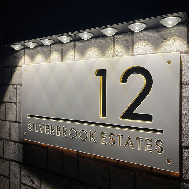 Picture of Custom House Sign with solar light - 3D Laser Acrylic Door Number Signs Plaque - Housewarming Gift