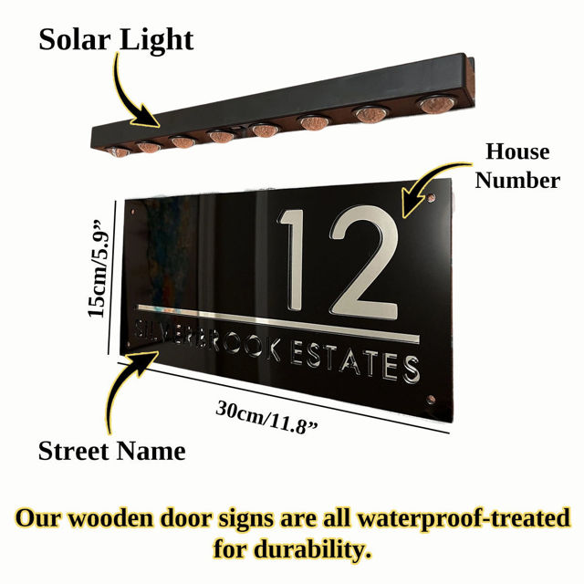 Picture of Custom House Sign with solar light - 3D Laser Acrylic Door Number Signs Plaque - Housewarming Gift