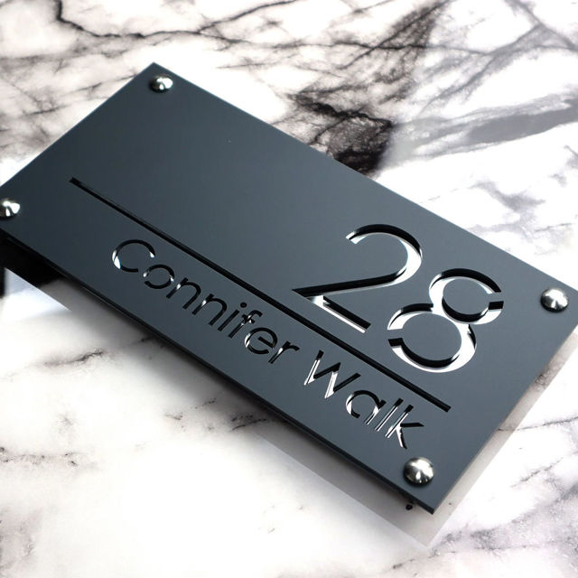 Picture of Custom House Sign with solar light - 3D Laser Acrylic Door Number Signs Plaque - Housewarming Gift