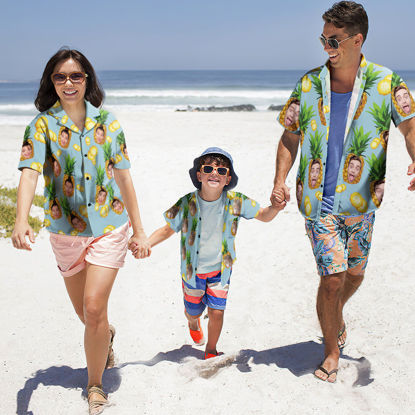 Picture of Custom Photo Face Hawaiian Shirt for Family - Personalized Short Sleeve Beach Party Summer Shirts - Pineapple Pattern - Holiday Gifts