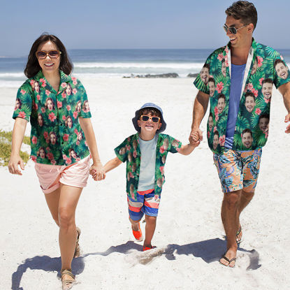 Picture of Custom Face Photo Hawaiian Shirt for Family - Personalized Short Sleeve Beach Party Summer Shirts - Pineapple Pattern - Best Holiday Gifts