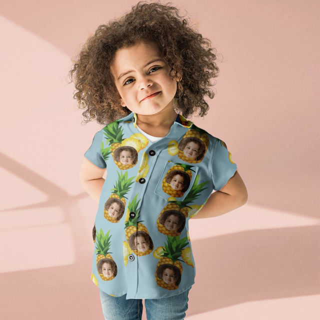 Picture of Custom Face Photo Hawaiian Style Big Pineapple Long Dress and Shirt Family Matching - Beach Party T-Shirts - Best Summer Holiday Gifts