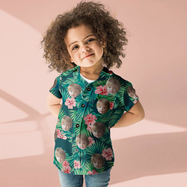 Picture of Custom Face Photo Hawaiian Style Red Flowers Long Dress & Shirts Family Matching Beach Party T-Shirts as Best Summer Holiday Gifts