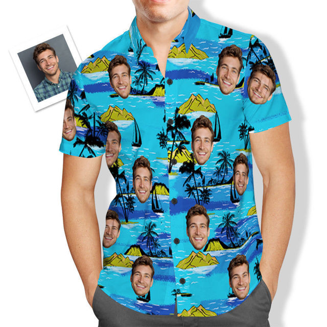 Picture of Custom Photo Face Hawaiian Set for Family - Long Dress and Shirt Family Matching - Beach Party T-Shirts as Summer Holiday Gifts
