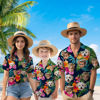Picture of Custom Face Hawaiian Shirt for Family - Custom Hawaiian Shirt for Men, Women and Kids - Tropical Rose Red Flowers Pattern - Beach Party and Summer vacation Gift