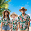 Picture of Custom Face Hawaiian Shirt for Family - Custom Hawaiian Shirt for Men, Women and Kids - Pink Flowers and Green Leaves Pattern - Beach Party and Summer Vacation Gift