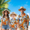 Picture of Custom Face Hawaiian Shirt for Family - Custom Hawaiian Shirt for Men, Women and Kids - Large Orange Flowers Pattern - Beach Party and Summer Vacation Gift