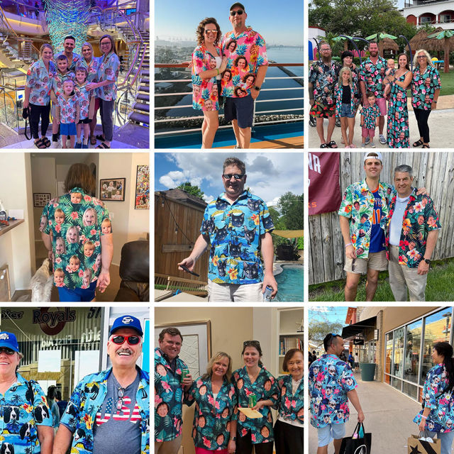 Picture of Custom Face Hawaiian Shirt for Family - Custom Hawaiian Shirt for Men, Women and Kids - Pink flamingo Pattern - Beach Party and Summer Vacation Gift