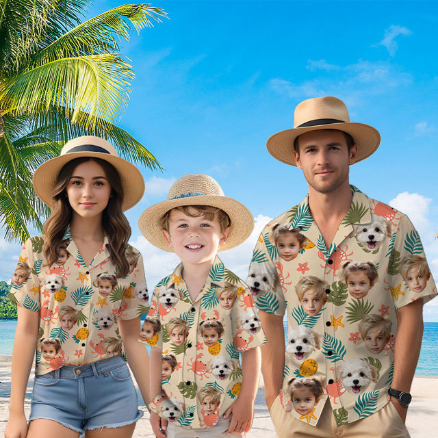 Picture of Custom Face Hawaiian Shirt for Family - Custom Hawaiian Shirt for Men, Women and Kids - Crab and Pineapple Pattern - Beach Party and Summer Vacation Gift