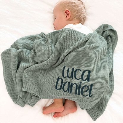 Picture of Custom Embroidered Baby Throw Blanket - Custom Car Throw Blanket - Personalized Knit Cotton Nap Blanket Throw Blanket