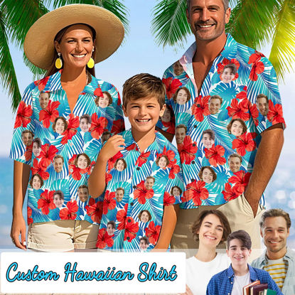 Picture of Custom Face Hawaiian Shirt for Family - Custom Hawaiian Shirt with Tropical Flower Pattern - Summer Holiday Gifts for Family