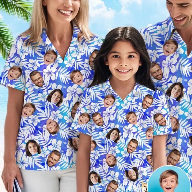 Picture of Custom Face Hawaiian Shirt for Family - Custom Hawaiian Shirt with Purple Pattern - Best Summer Holiday Gifts
