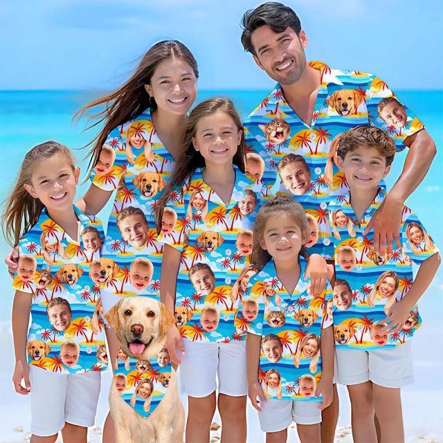 Picture of Custom Face Hawaiian Shirt for Family - Custom Hawaiian Shirt with Beautiful Sunset - Best Summer Holiday Gifts