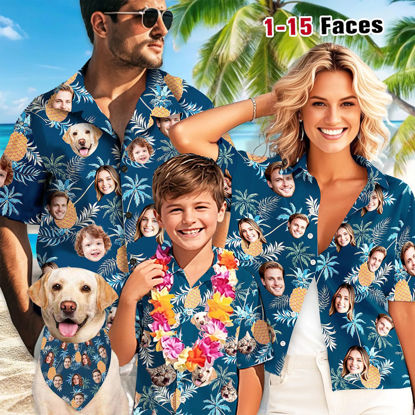Picture of Custom Face Hawaiian Shirt for Family - Custom Hawaiian Shirt with Yellow Pineapple - Best Summer Holiday Gifts