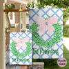 Picture of Custom Preppy Bow Wreath Garden Flag - Personalized Porch Flag with Family Name