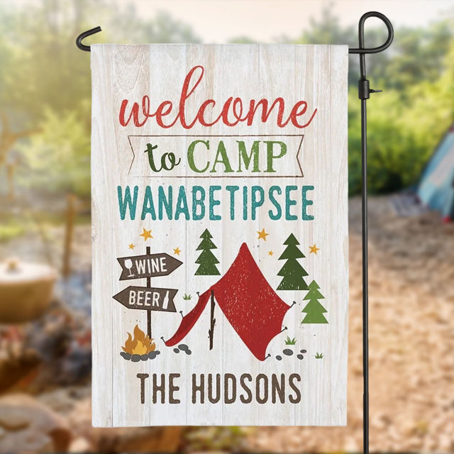 Picture of Custom Camping Sign Flag with Family Name - Personalized Sign Flag for Camping Season