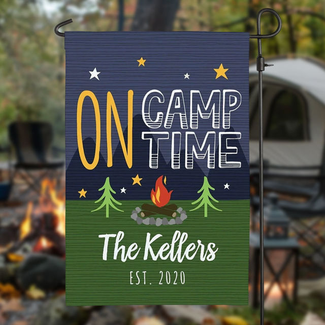 Picture of Custom Camping Sign Flag with Family Name - Personalized Sign Flag for Camping Season