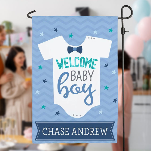 Picture of Welcome New Baby Garden Flag - Custom Newborn Party Flag with Baby Name
