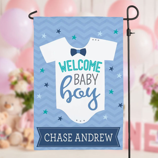 Picture of Welcome New Baby Garden Flag - Custom Newborn Party Flag with Baby Name
