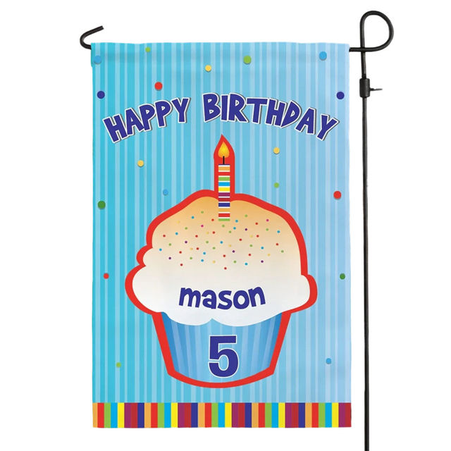 Picture of Birthday party Sign Garden Flag - Custom Birthday Party Flag with Kids Name