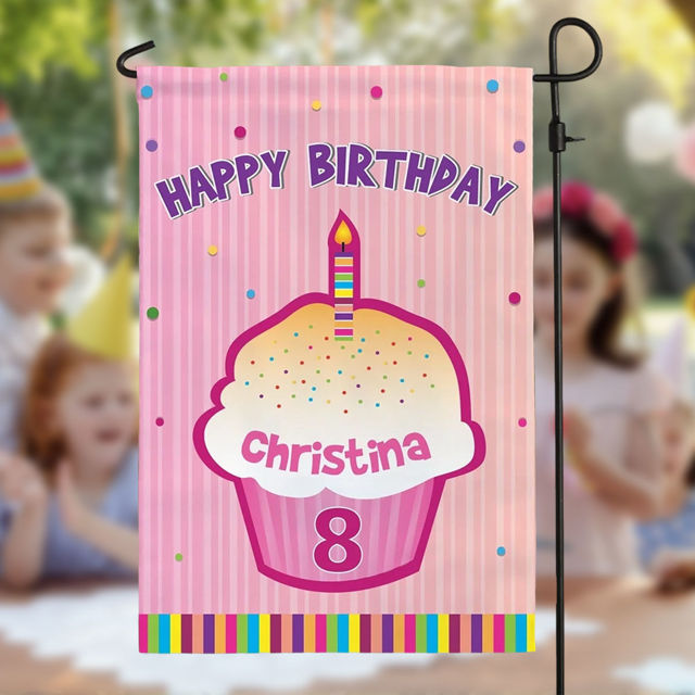 Picture of Birthday party Sign Garden Flag - Custom Birthday Party Flag with Kids Name
