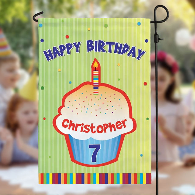 Picture of Birthday party Sign Garden Flag - Custom Birthday Party Flag with Kids Name