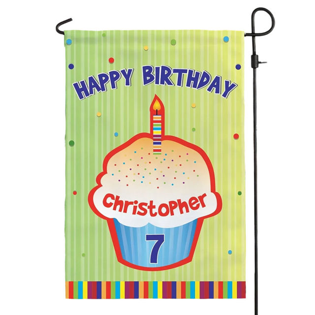 Picture of Birthday party Sign Garden Flag - Custom Birthday Party Flag with Kids Name