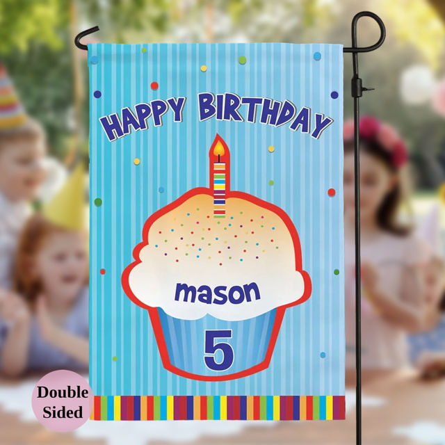 Picture of Birthday party Sign Garden Flag - Custom Birthday Party Flag with Kids Name