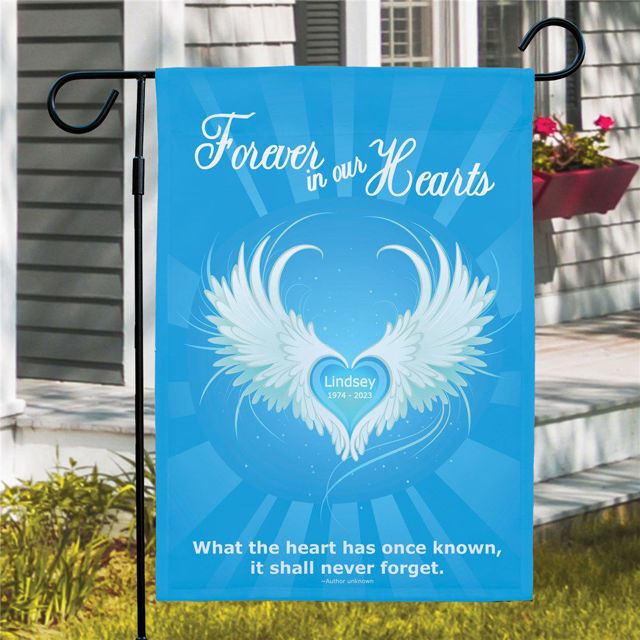 Picture of Forever In Our Hearts Sympathy Garden Flag - Memorial Yard Sign - Tribute Outdoor Banner - Remembrance Gift