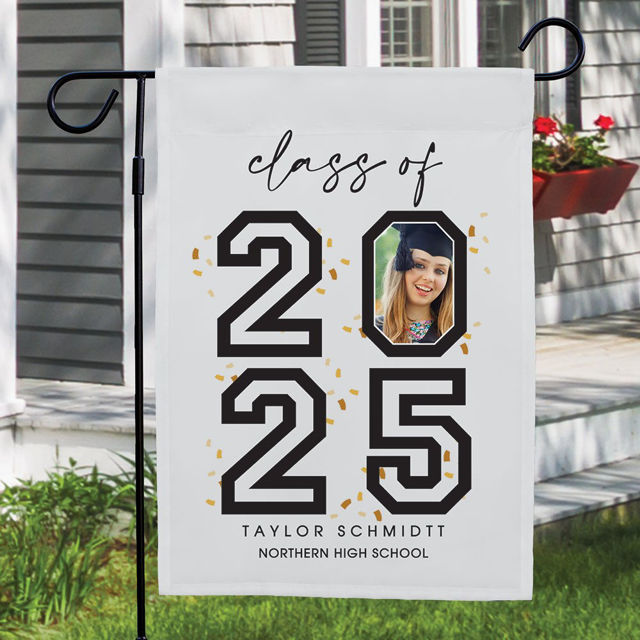 Picture of Personalized Grad Photo in Year Garden Flag - Custom Graduation Yard Sign - Senior Class of 2025 Banner - Outdoor Graduation Decor
