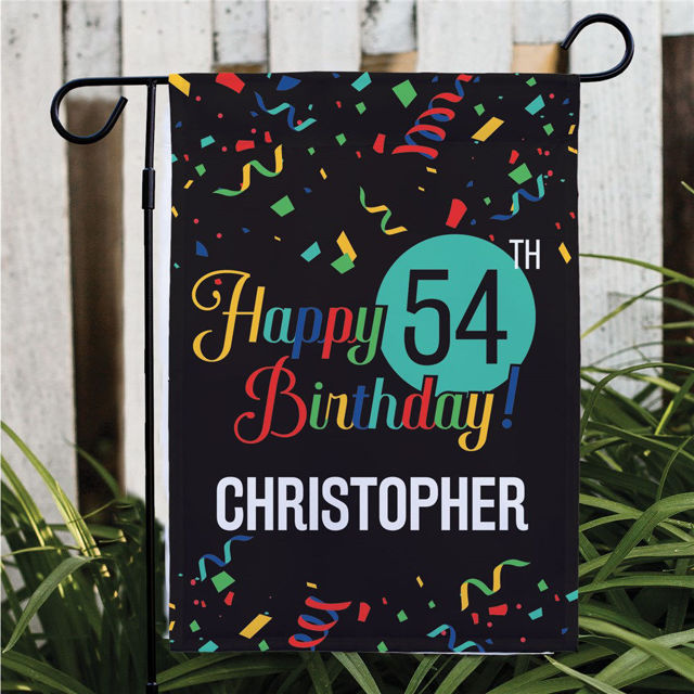 Picture of Personalized Happy Birthday Garden Flag - Colorful Confetti Yard Sign - Custom Outdoor Party Decor - Birthday Gift for Him or Her